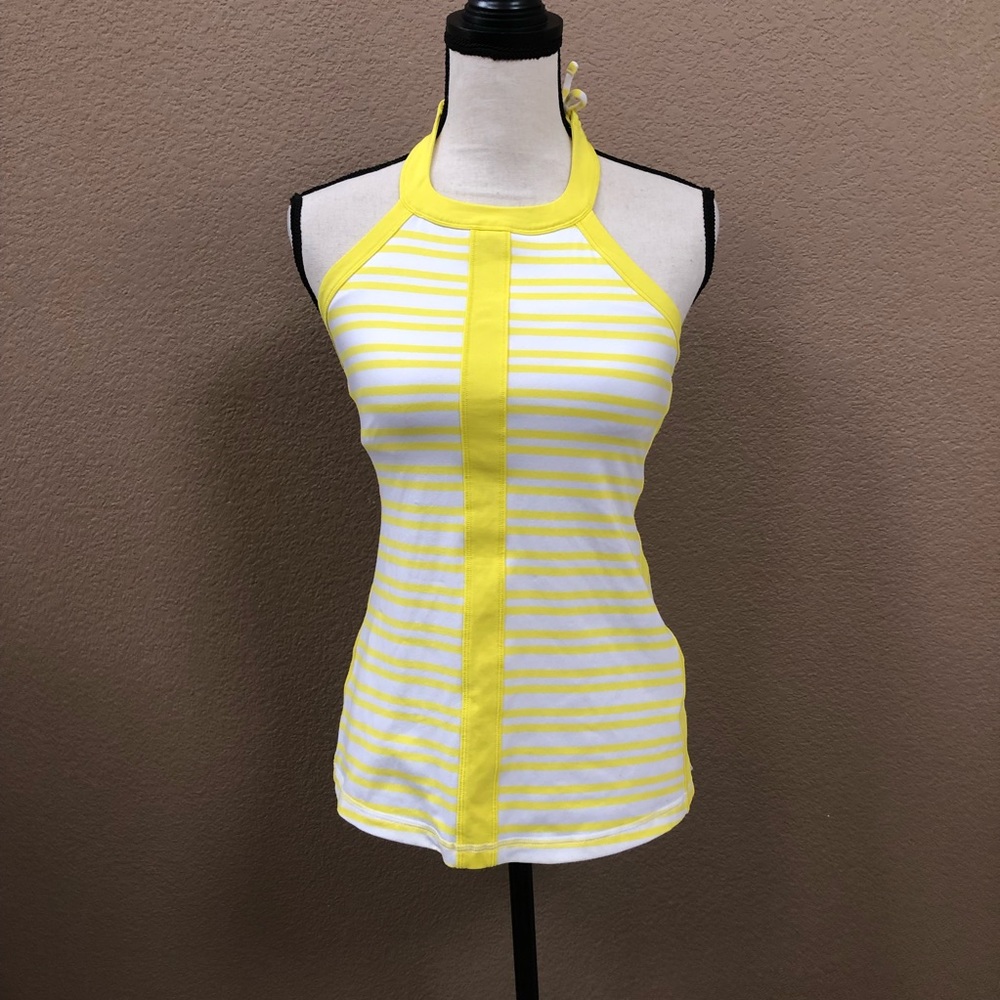 Lululemon yellow white stripe halter tank top Sz 6 - Picture 1 of 7
